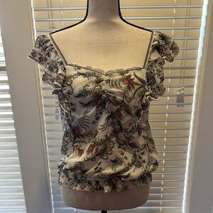 Max Studio Ivory Floral Chiffon Crop Top Blouse Sz. Large